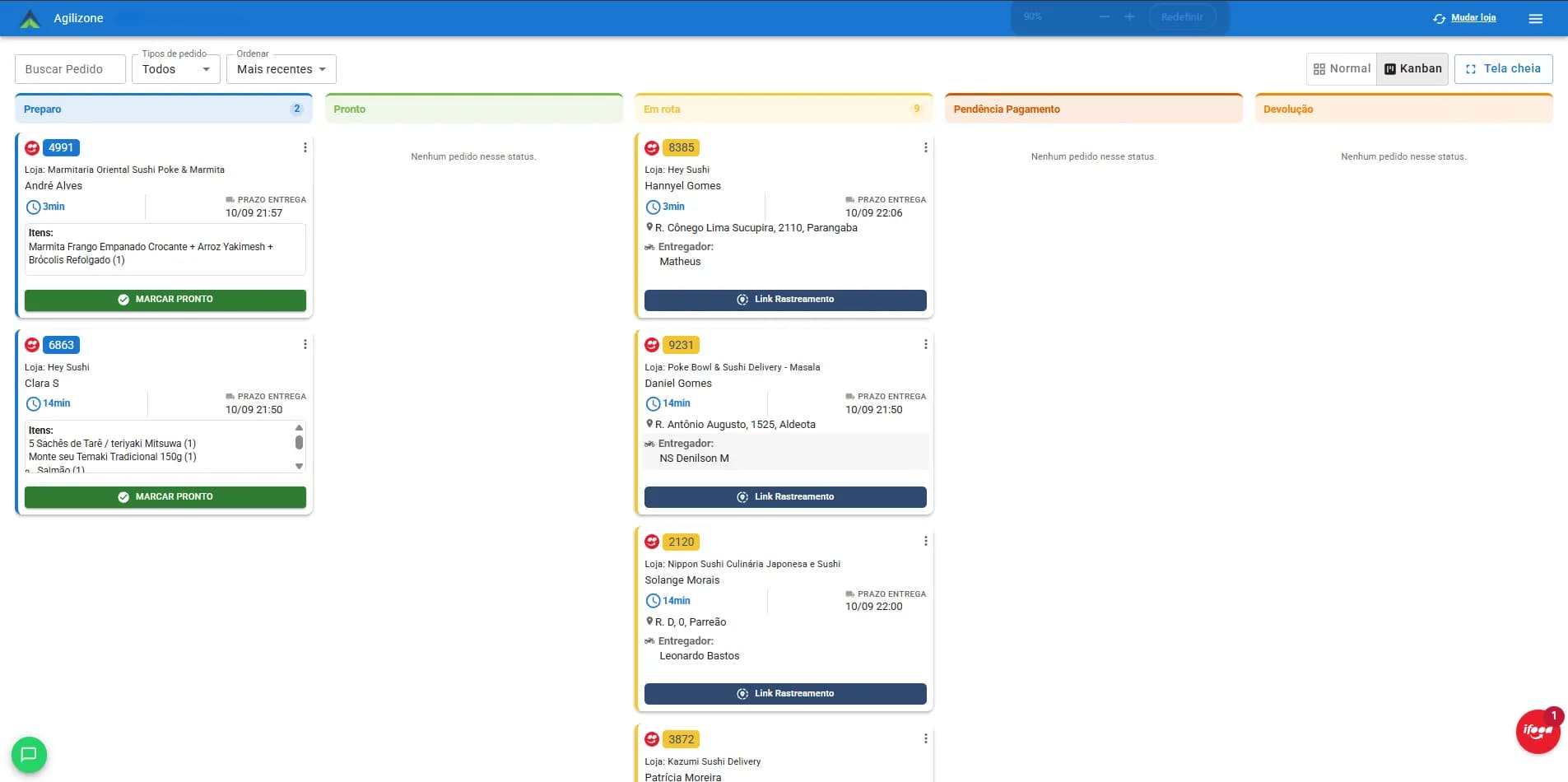 Visualize e controle todo o fluxo do seu delivery em tempo real com um quadro Kanban ágil, intuitivo e centralizado.